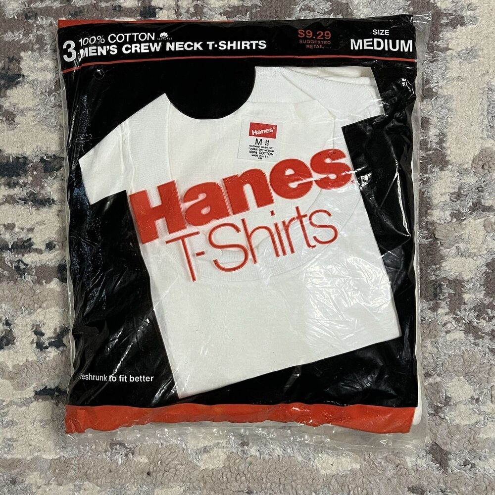 NOS Deadstock VINTAGE Hanes Tshirt Under Shirts 1987 White 3 Pack Mens M